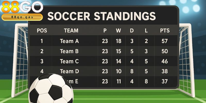 Bảng xếp hạng bóng đá thể hiện nhiều yếu tố